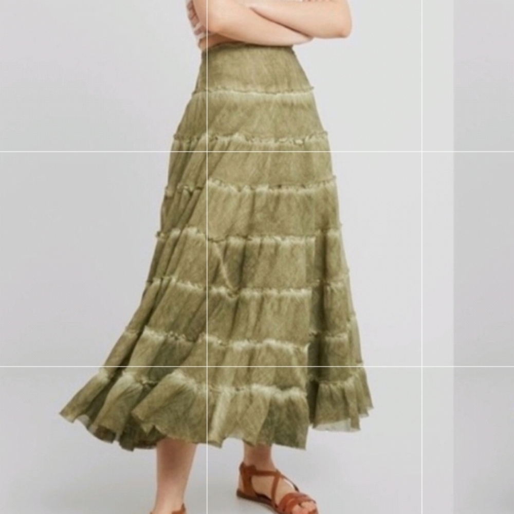 Free People Stuck In A Moment  Maxi Skirt A Line Tiered Ruffle Hem Oregeno S NWT - Picture 9 of 16